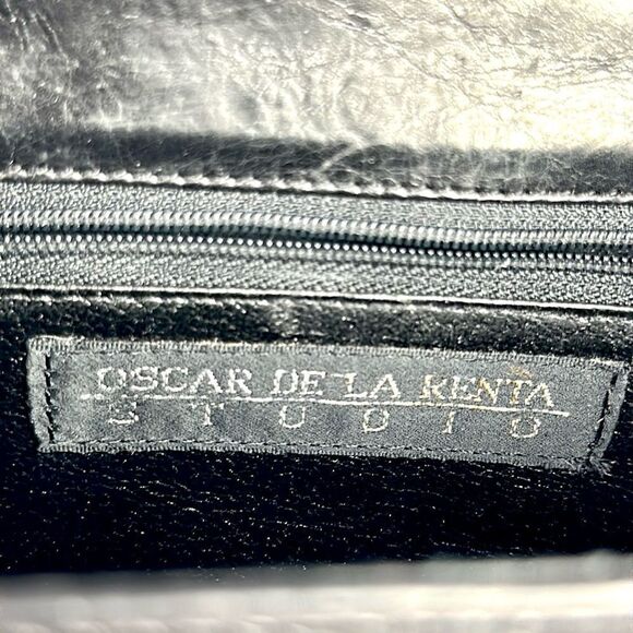 Oscar De La Renta Studio Black Leather Crossbody Shoulder Bag Purse Embroidered - Picture 11 of 16